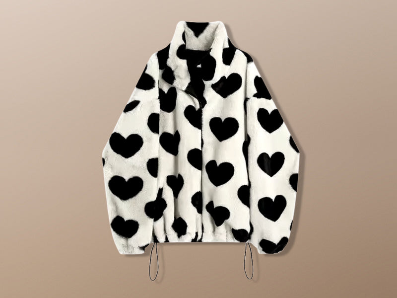 Faux Fur Thick Warm Heart Love Harajuku Plush Jacket Coat