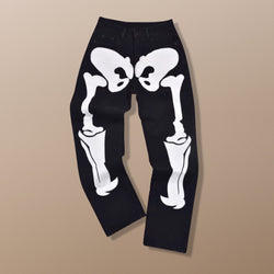 Skeleton Print Harajuku Embroidery Goth Patchwork Jeans