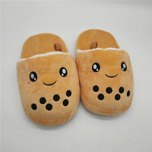 Boba Milk Tea Plush Soft Home Slippers