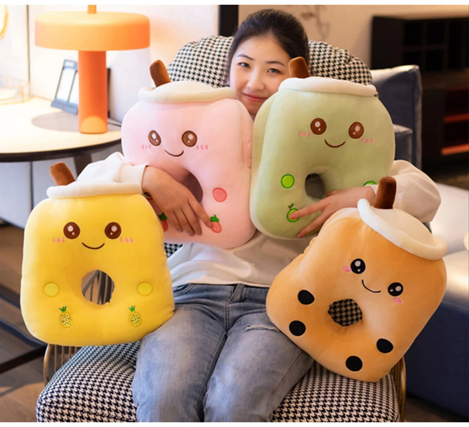 Boba Milk Tea Plush Airplane Pillow Plushie Headrest Handwarmer