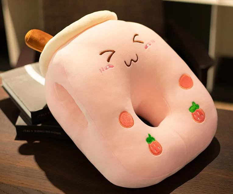 Boba Milk Tea Plush Airplane Pillow Plushie Headrest Handwarmer