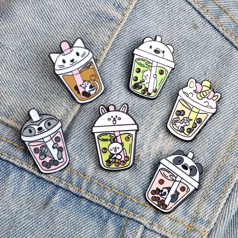 Cute Bubble Milk Tea Enamel Pins