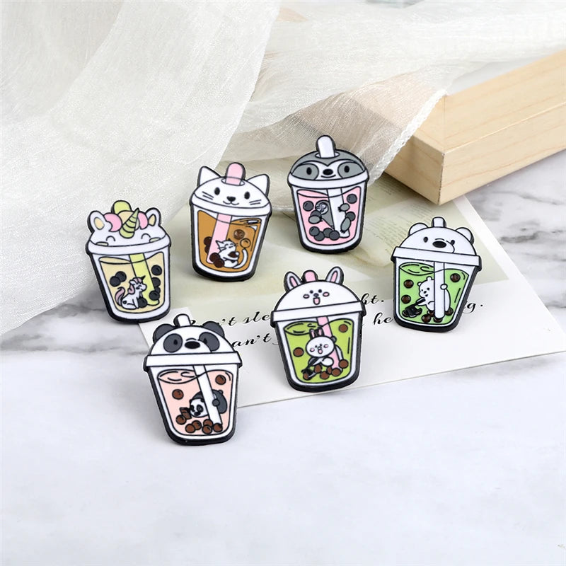 Cute Bubble Milk Tea Enamel Pins