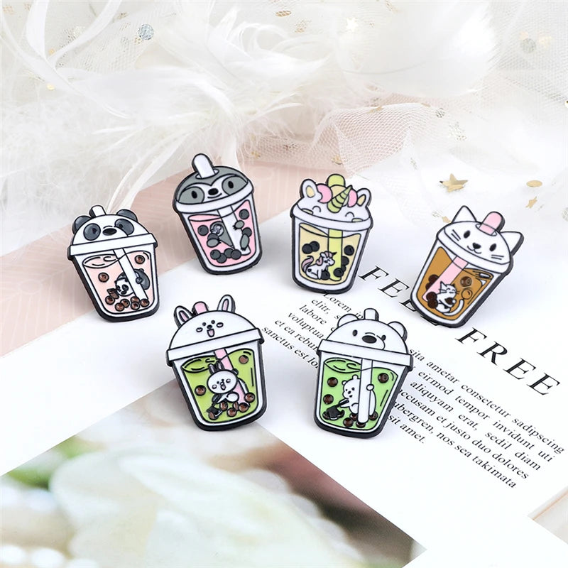 Cute Bubble Milk Tea Enamel Pins