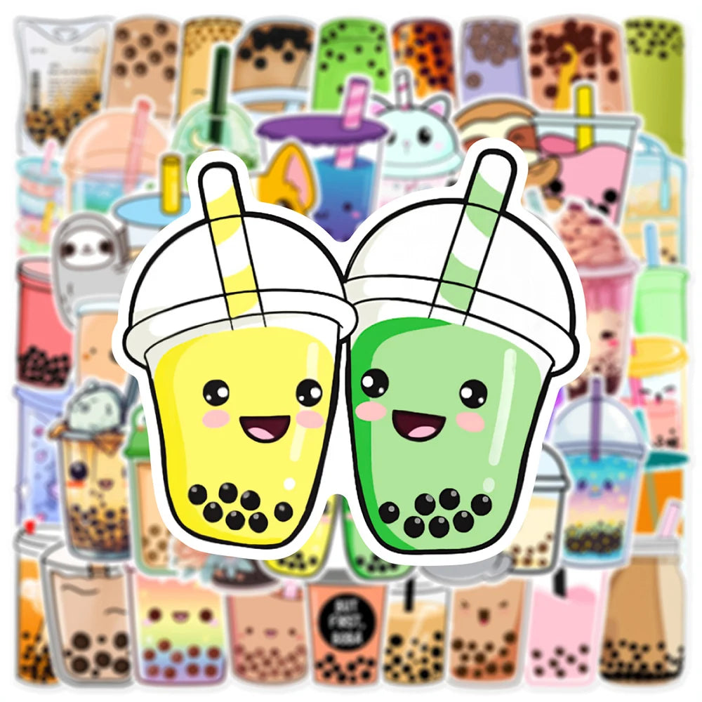 Cute Animal Boba Milk Tea Graphic Stickers 30pcs