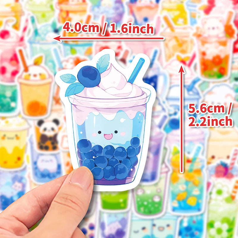 Sketched Cute Animal Boba Milk Tea Graphic Stickers