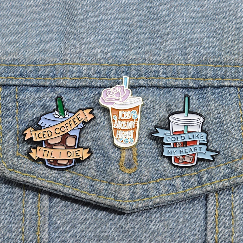 Cute Animal Bubble Tea Enamel Pins Metal Lapel Brooch