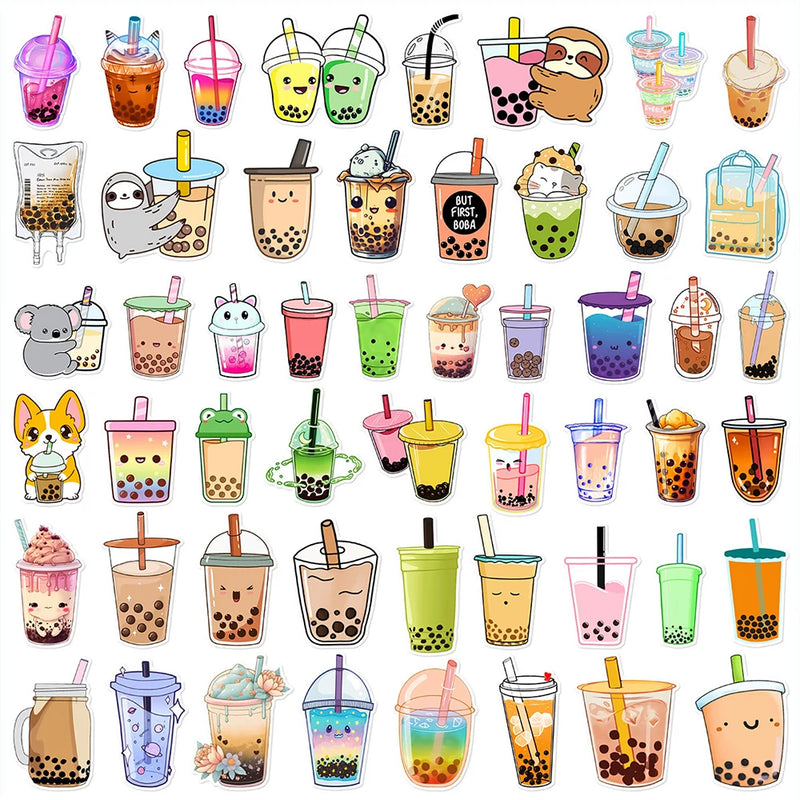 Cute Animal Boba Milk Tea Graphic Stickers 30pcs