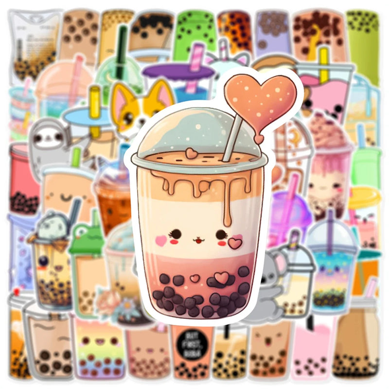 Cute Animal Boba Milk Tea Graphic Stickers 30pcs