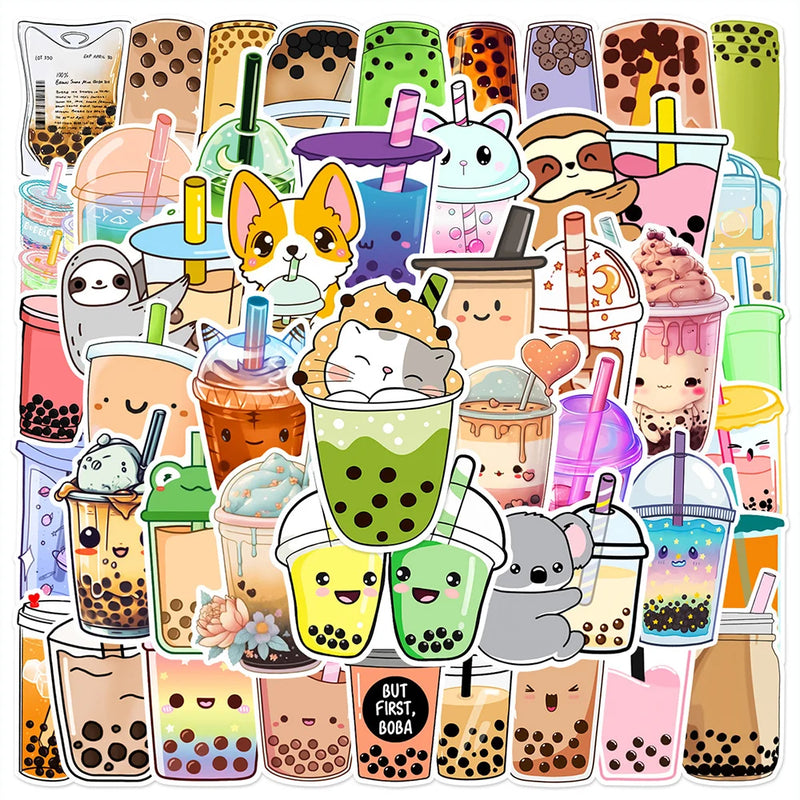 Cute Animal Boba Milk Tea Graphic Stickers 30pcs