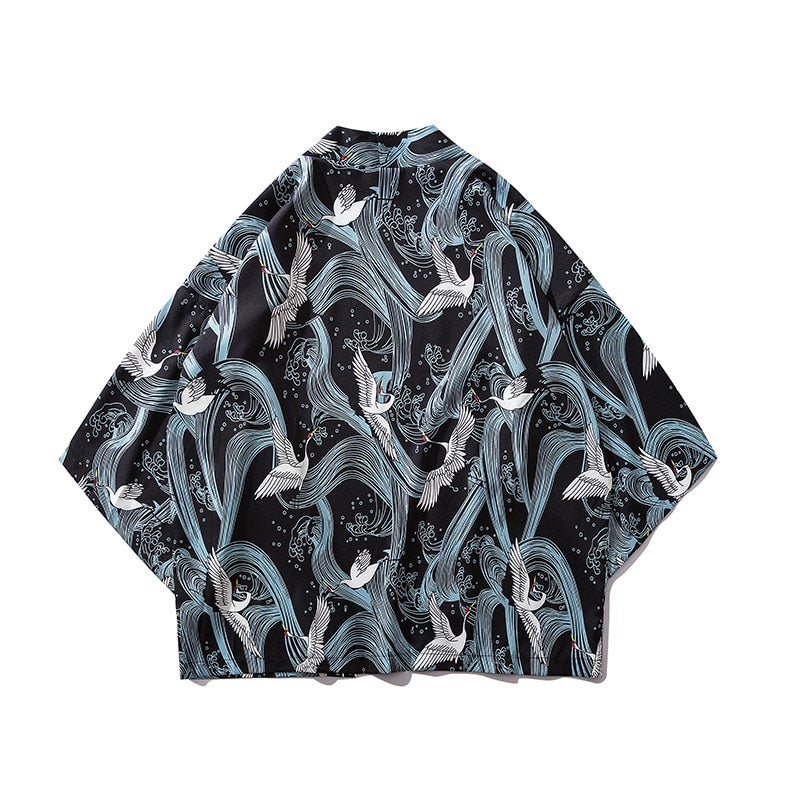 Japanese Wave Koi Print Kimono Cardigan Streetwear