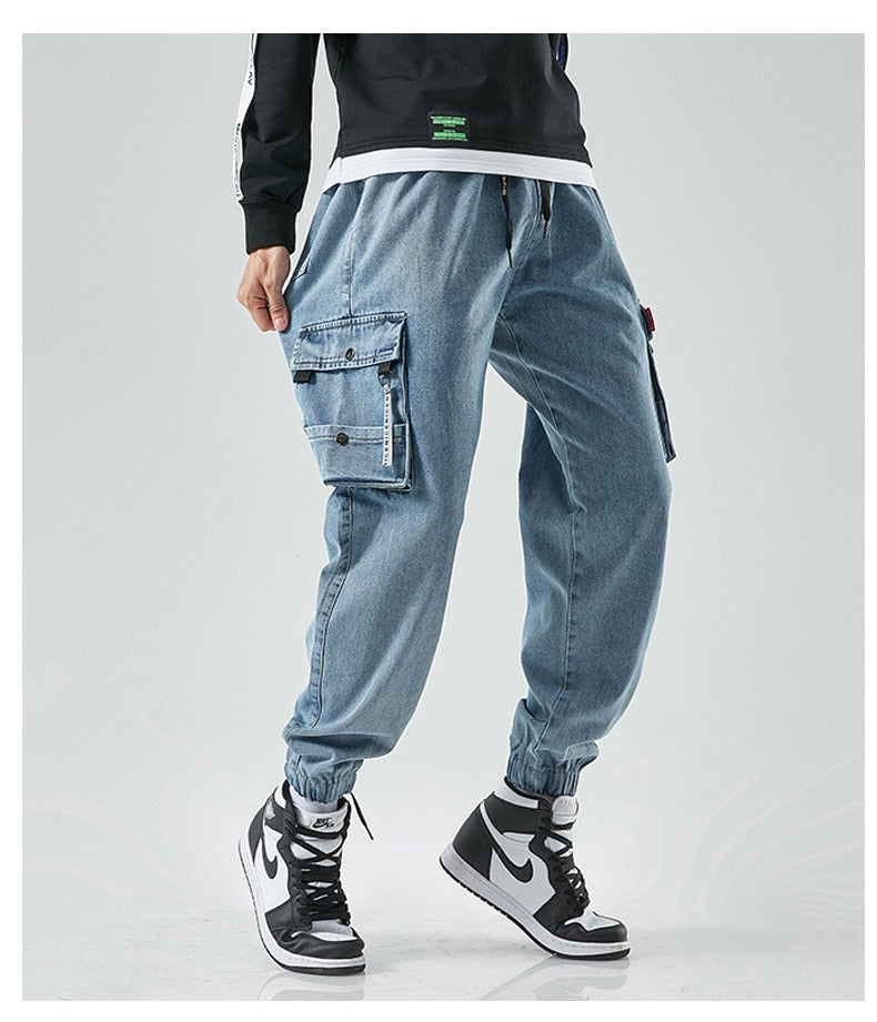 Hip Hop Cargo Harem Jogger Streetwear Denim Jeans