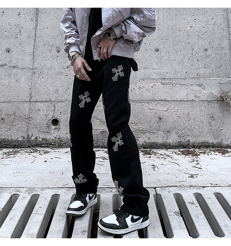 Cross Hip Hop Graffiti Denim Baggy Jeans