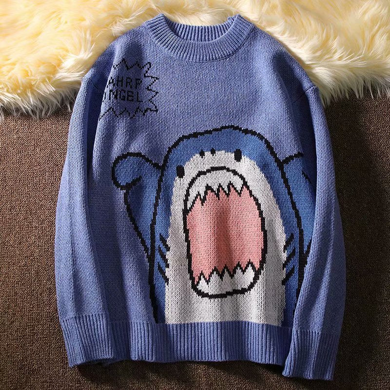 Cute Funny Shark Cartoon Knit Turtleneck Oversized Sweater