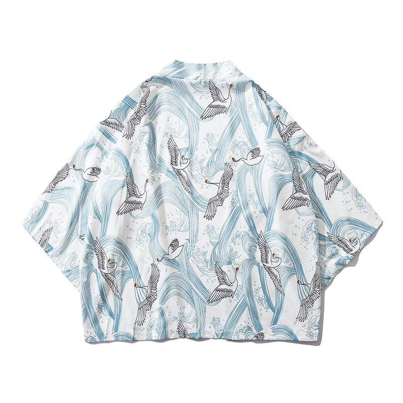 Japanese Wave Koi Print Kimono Cardigan Streetwear