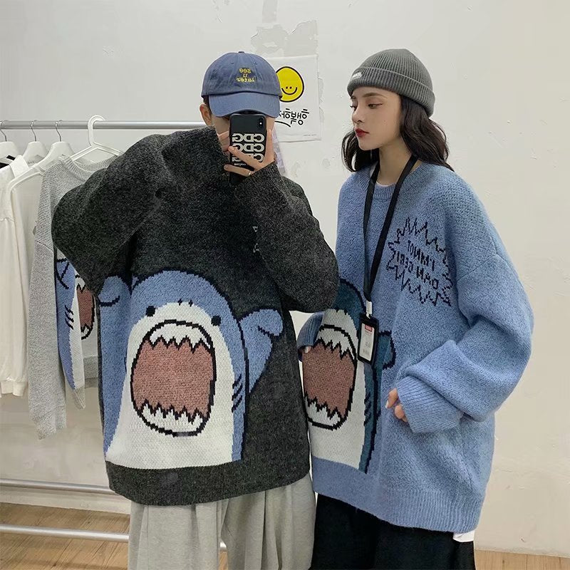 Cartoon Shark Turtleneck Harajuku Sweater