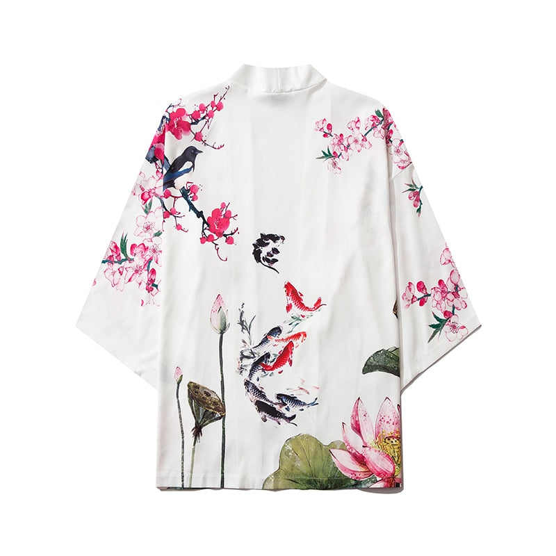 Japanese Wave Koi Print Kimono Cardigan Streetwear