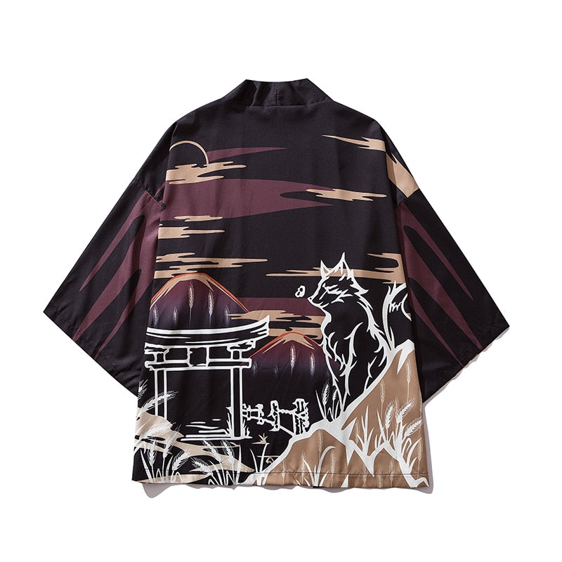 Japanese Wave Koi Print Kimono Cardigan Streetwear