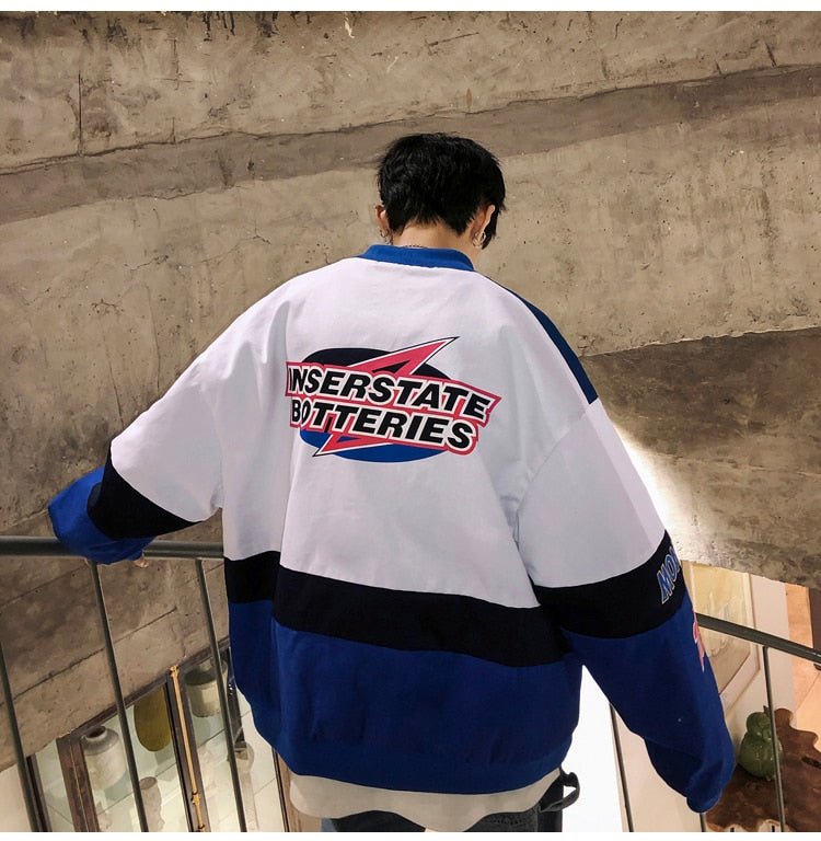Harajuku Racer Patchwork Streetwear Varsity Baseball Bomber Jacket Windbreaker