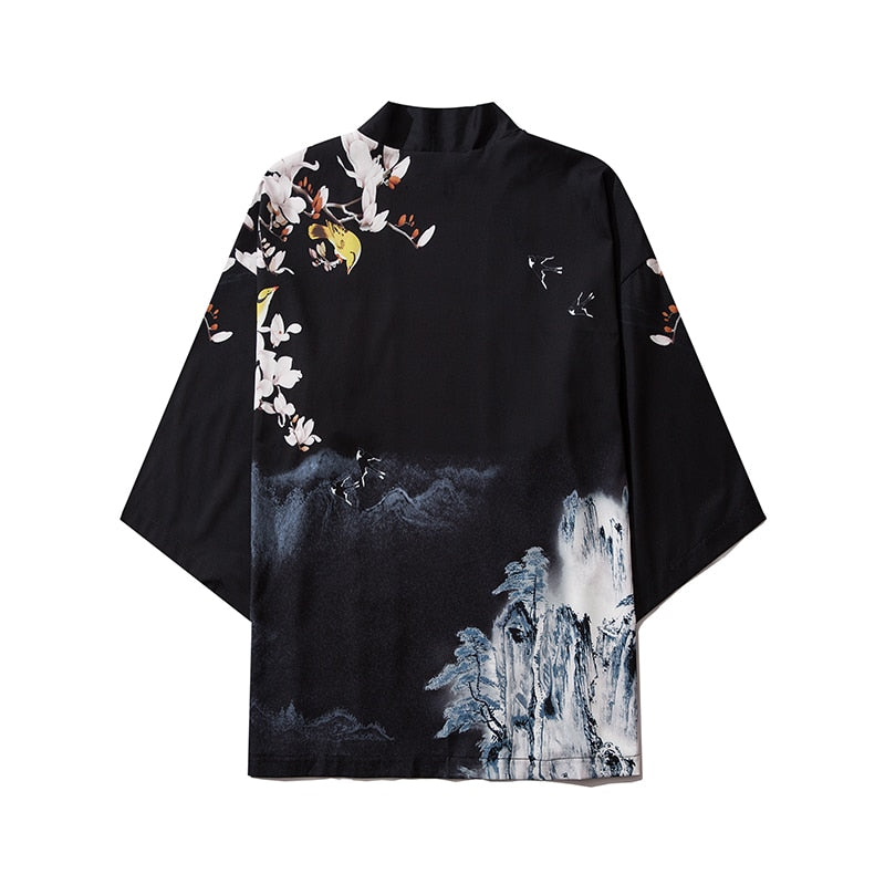 Japanese Wave Koi Print Kimono Cardigan Streetwear