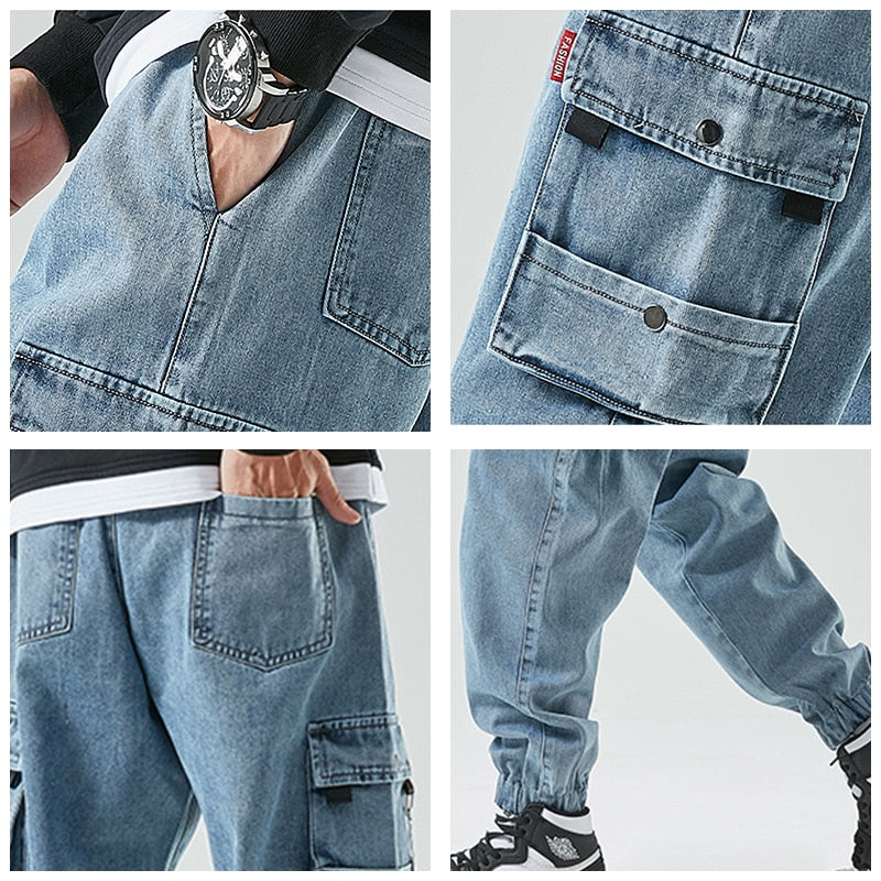 Hip Hop Cargo Harem Jogger Streetwear Denim Jeans