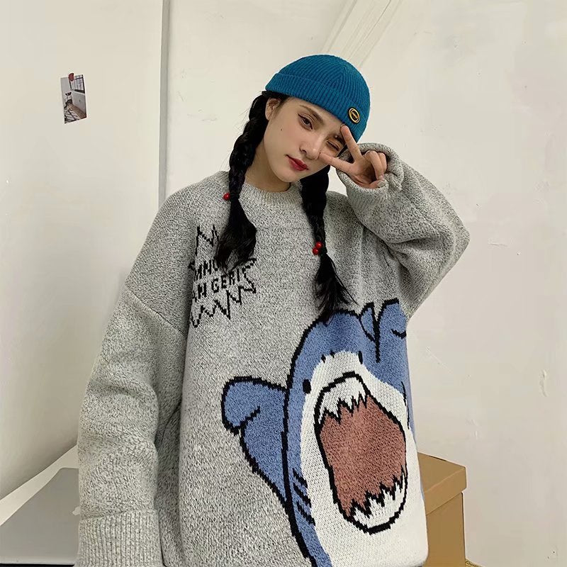 Cartoon Shark Turtleneck Harajuku Sweater