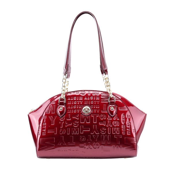 Red Metallic Shiny Luxury Handmade Genuine Leather Trim Top Handle Satchel Handbag