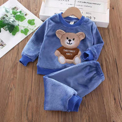 Cute Bear Baby Clothes Set - Warm Fleece Toddler Fashion Baby Boy Girl Outfit