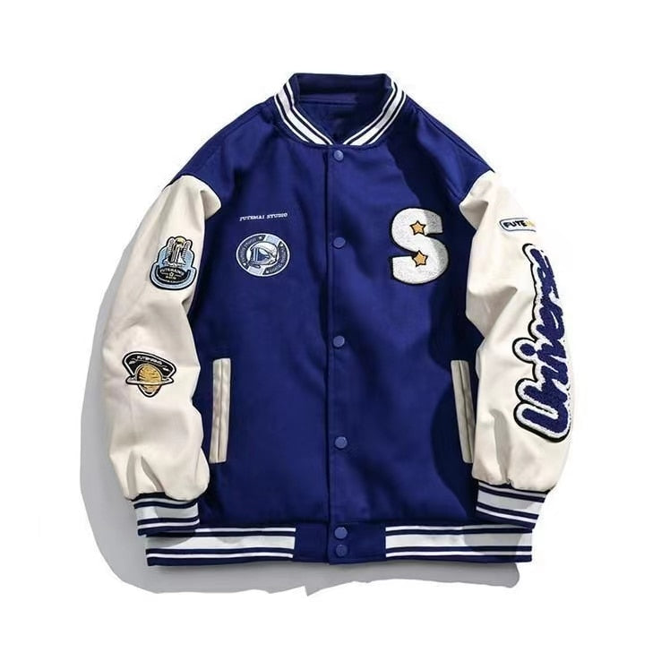 Retro Quilted Embroidered Varsity Baseball Jacket