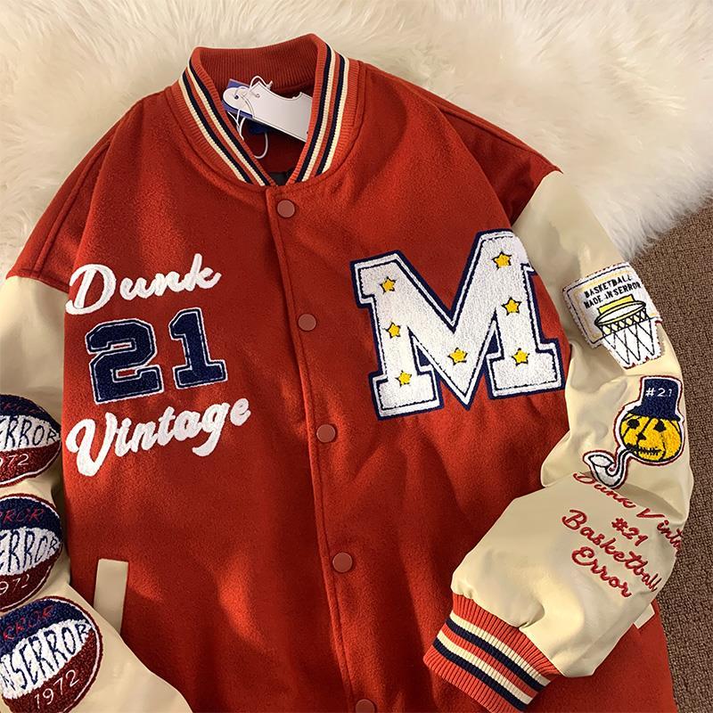 Retro American Embroidered Letter Varsity Baseball Jacket
