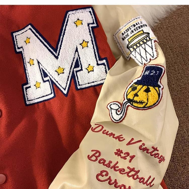 Retro American Embroidered Letter Varsity Baseball Jacket