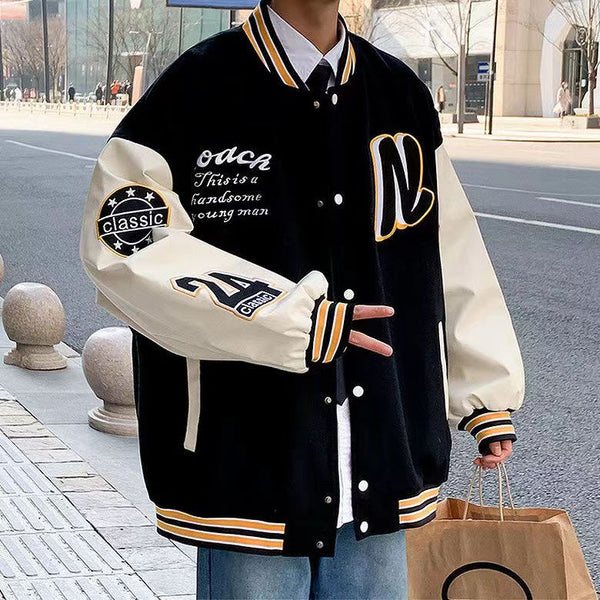 Retro Quilted Embroidered Varsity Baseball Jacket