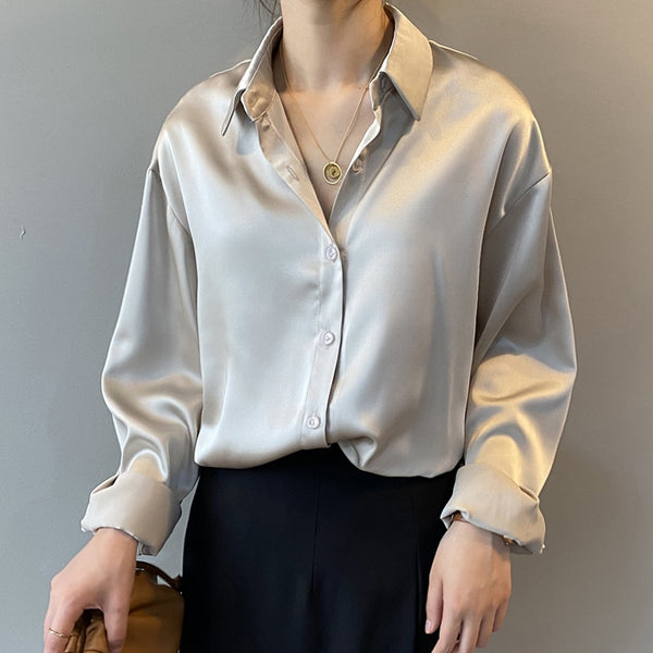 Satin Silk Vintage Button Up Blouse