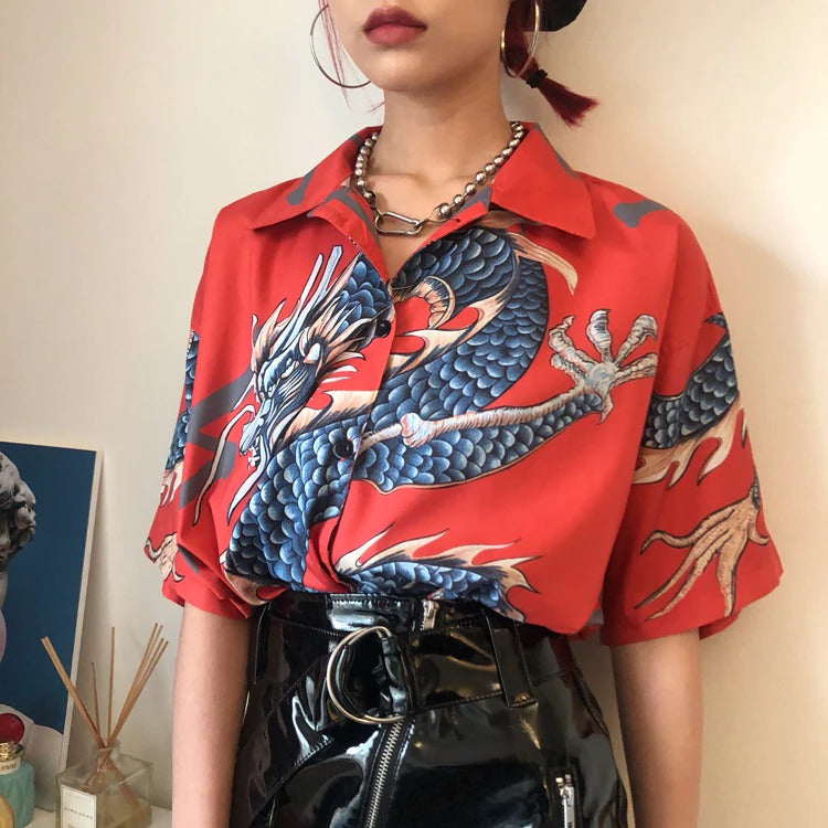 Harajuku Dragon Print Chic Blouse Shirt