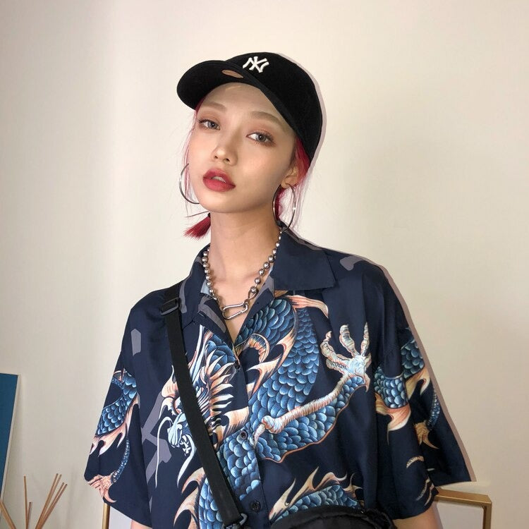 Harajuku Dragon Print Chic Blouse Shirt