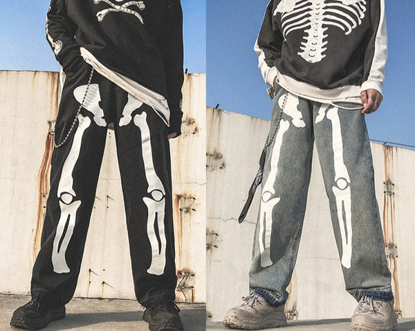 Oversized Skeleton Harajuku Wide Leg Hip Hop Jeans