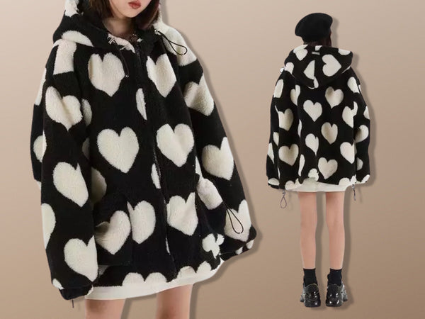Faux Fur Thick Warm Heart Love Harajuku Plush Jacket Coat