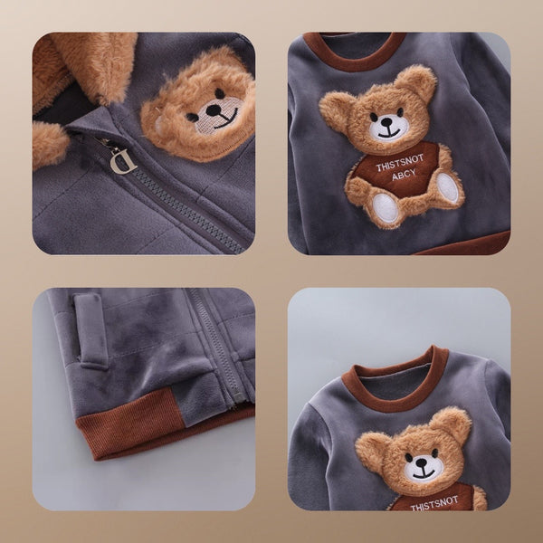 Cute Bear Baby Clothes Set - Warm Fleece Toddler Fashion Baby Boy Girl Outfit