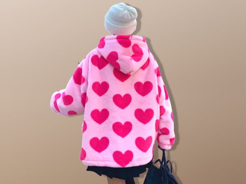 Harajuku Love Heart Fuzzy Jacket Coat