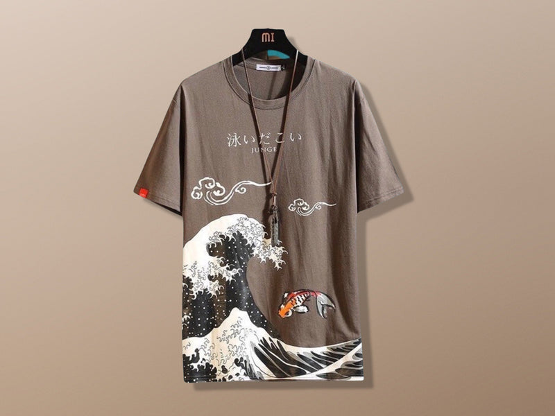 Japanese Streetwear Graphic Hoodie Koi Fish Embroidery Men