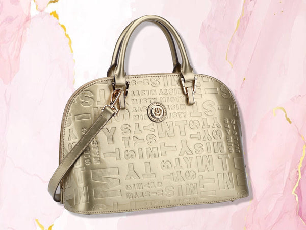 Metallic Shiny Luxury Handmade Genuine Leather Trim Top Handle Satchel Handbag