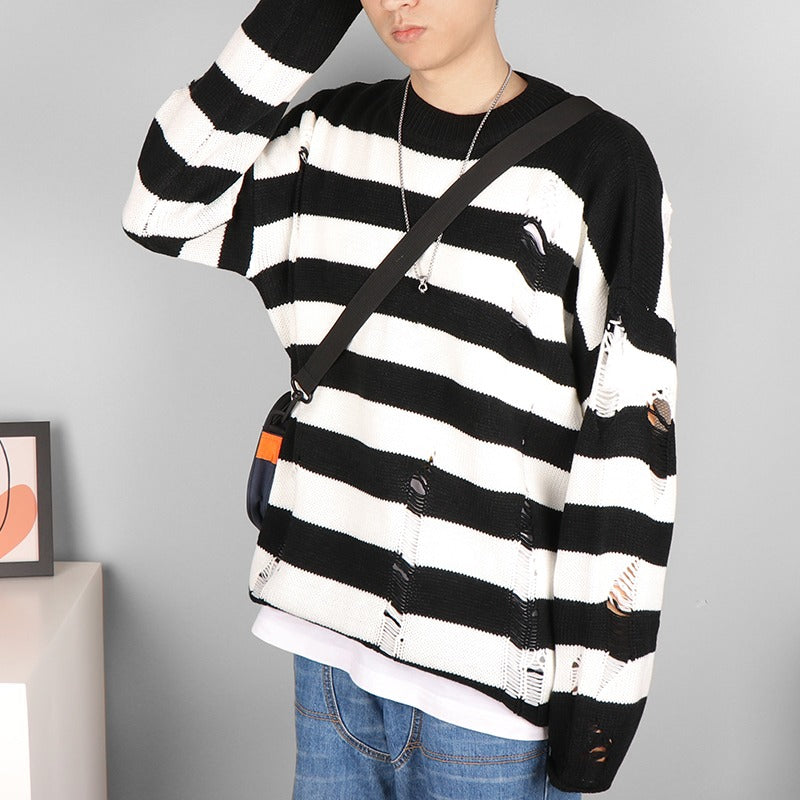 Punk Striped Harajuku Ripped Vintage Knit Sweater