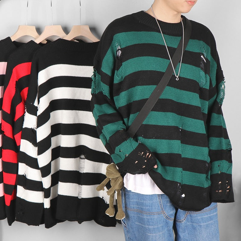 Punk Striped Harajuku Ripped Vintage Knit Sweater