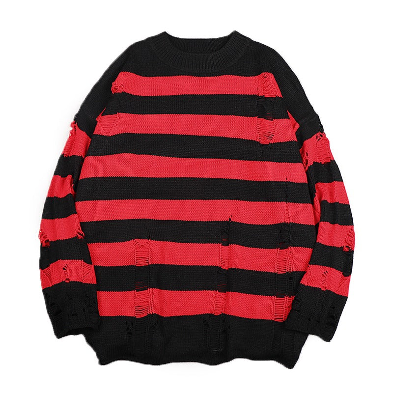 Punk Striped Harajuku Ripped Vintage Knit Sweater